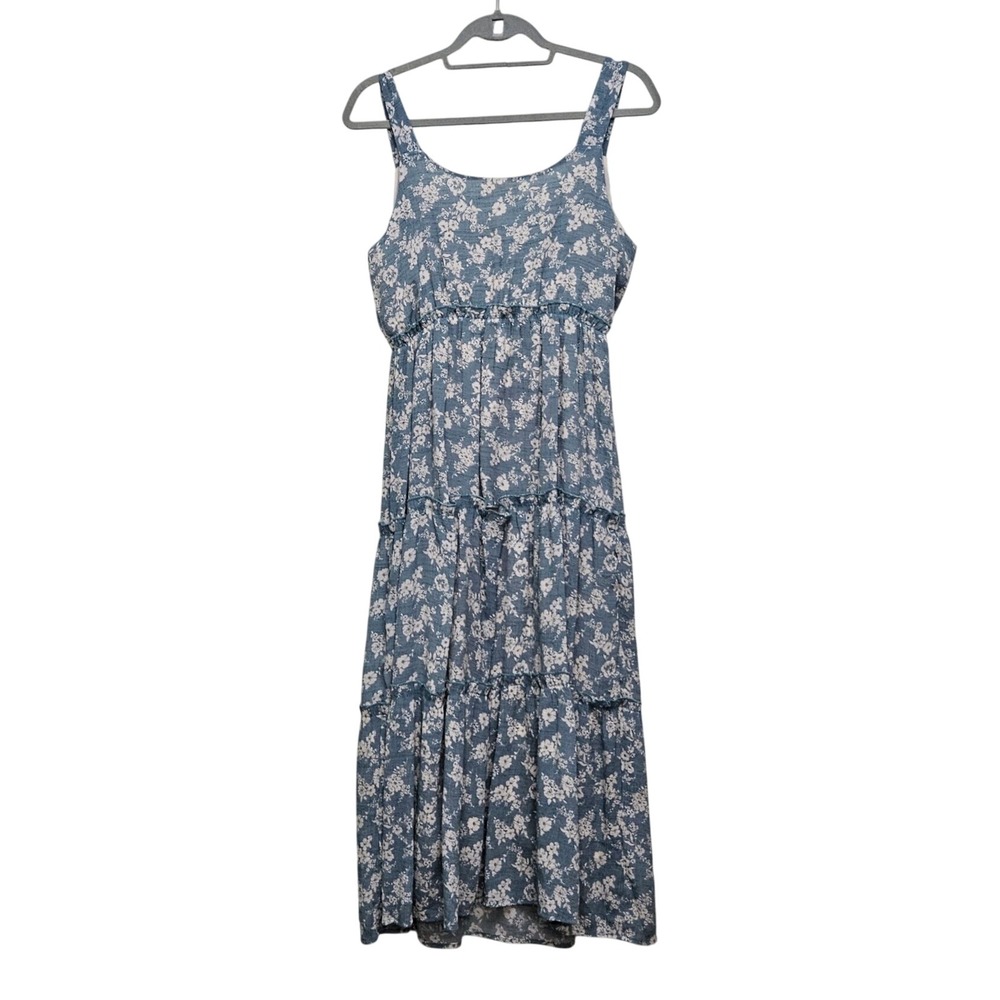 Mine Tiered Floral Midi Dress Womens Medium Blue Sleeveless Cottagecore Boho - Picture 2 of 10